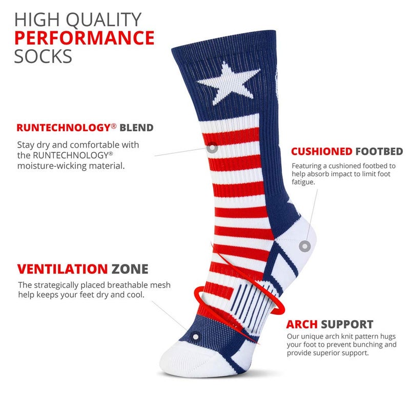 ChalkTalkSPORTS Lacrosse Performance Crew Socks - USA - Flag Wave - Red White & Blue - Lacrosse Mid-Calf Socks - Youth - Image 3